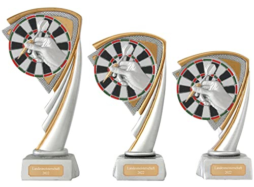 Druckspezialist Dart Pokal Pokalset CROZON Trophäe mit Gravur (M - 17 cm)