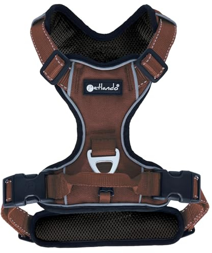 Petlando Hundegeschirr Outdoor – stark reflektierend, gepolstert, atmungsaktiv, robust, stufenlos verstellbar, Zwei D-Ringe – Mokka, XL (Halsumfang 58-76cm, Brustumfang 82-106cm)