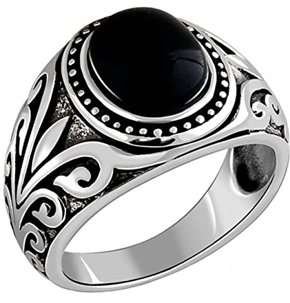Mesnt Herren Ringe Silber, 925 Sterling Silber Vintage Antikes Muster mit schwarzem Achat Ring HerrenSilber, Größe 60 (19.1)