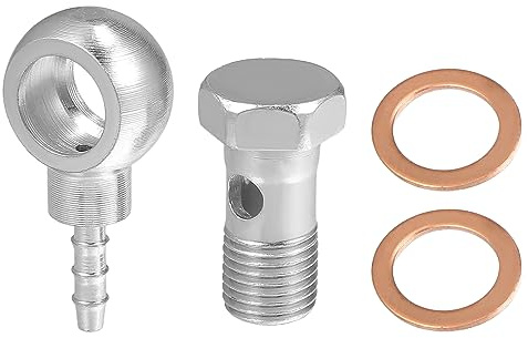 A ABSOPRO 14mm ID 6mm OD M14x1.5 Banjo Fitting Adapter Silberton 1x | Direktpassend Für Bremssystem, Luft Und Kraftstoff, Motor, Metall, Adaptergröße 48x24mm, Schraubengröße 35x21x19mm