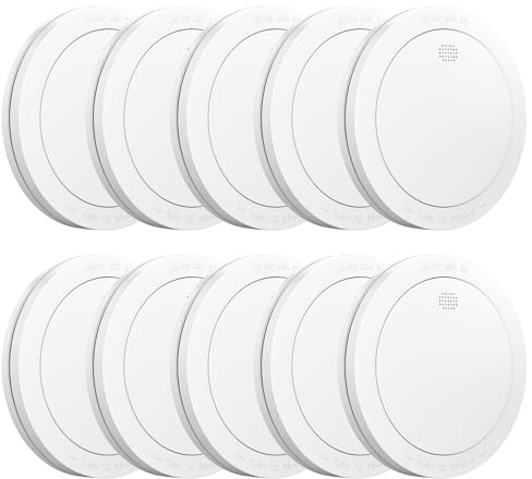 CPVAN Détecteur de Fumée Interconnecté (Pré-connecté), 10 Ans de Batterie, Certifié TÜV Alarme Incendie Detecteurs Fumee, EN14604 & CE Certifié, 10 Pièces