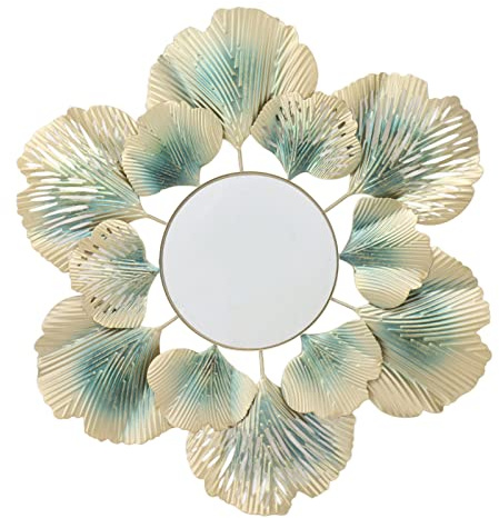 Wifehelper Specchi da Parete Foglia di Ginkgo Ingresso Foglia di Albicocca Fiore Dorato Appeso a Parete Decorazione da Parete Specchio Decorativo Specchio da Parete Sospeso Leggero Europa