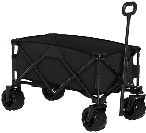Outsunny 205L Festival Trolley on Wheels Folding Telescopic Handle Black | Camping Trolley Cart, Beach Cart, Wide Big Wheels, Outdoor Garden Fishing