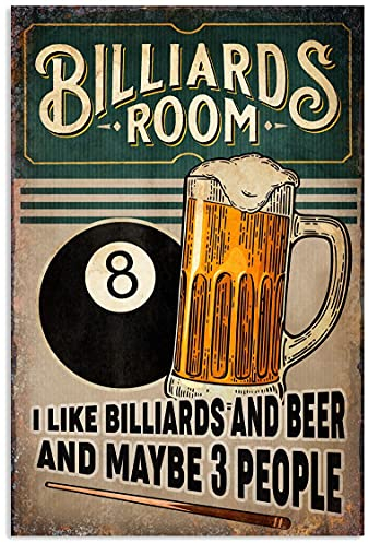 Wandkunst Dekor Billardzimmer Ich Mag Billard Und Bier Und Vielleicht 3 Leute Kunst Wand Plakette Retro Plakette Poster Vintage Blechschild Für Badezimmer, Garage, Garten 20x30cm