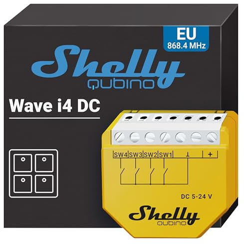 Shelly Wave i4 DC, Modulo di Controllo Remoto Z-Wave con 4 Ingressi, Domotica, Senza Fili, Azioni e Scene intelligenti, Basso Consumo Energetico, Gamma Wireless Estesa