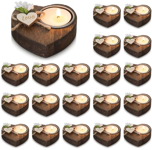 NUPTIO Porte-Bougies à Bois: 20 Pièces Souvenirs Mariage Cadeaux Fête Les Invités Cadeau Retour Douche Vrac Bougeoir à Réchaud Favoris Douche Bébé Décoration Table Baptême Personnalisée