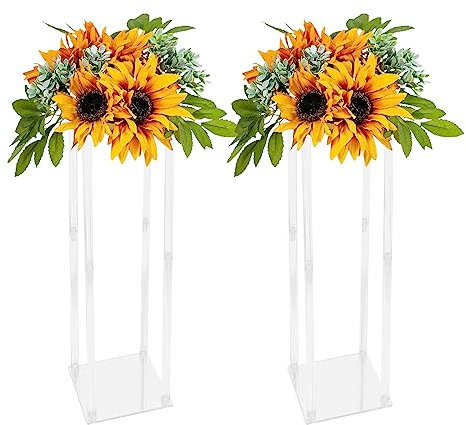 GramStudio 2er-Set Blumenständer Hochzeit Tafelaufsätze für Tische, 25*25*100cm Acrylvase Blumenständer Dekosäule Tischständer Geometrische für Hochzeit