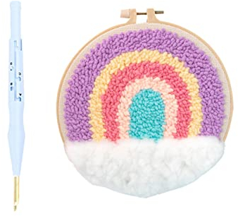 SEWACC Stickset Für Kinder 1 Set Stanz- Und Stickwerkzeuge 20 Cm Runde Basis Stoffschere Wollfaden-set Cartoon-regenbogenmuster