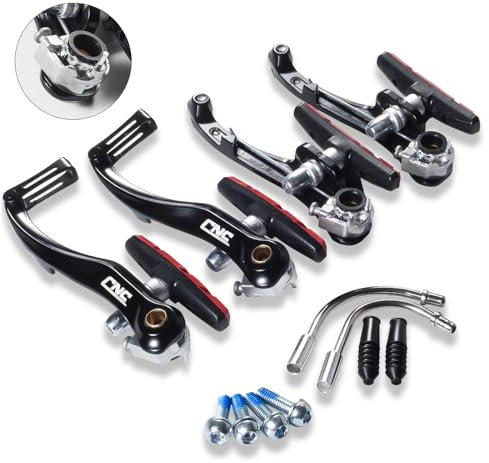 CNCLOL V Brake Set, Front & Rear Universal Bicycle V-Brake Calipers, Linear Pull Replacement Brakes for Mountain Bike, MTB, Road Bike, BMX, City and Folding Bike.70 Black/Red