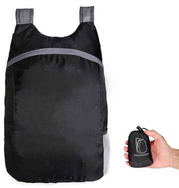KGDUYC 20L Rucksack Faltbar, Faltbarer Rucksack Ultraleicht Wasserdicht,Praktischer Faltrucksack,Reiserucksack Wasserdicht,Packbare Rucksäcke für Herren Damen Kinder Reisen Outdoor Camping-Schwarz