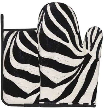 Zebra Animal Printed Oven Mitts and Pot Holders Sets 2-Pieces, Kitchen Heat Resistant Waterproof Baking Cooking Gloves Potholders