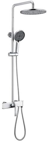 BiaoTeng Colonne de Douche avec Mitigeur pour Baignoire Hauteur Réglable Monocommande Robinet de Baignoire Ensemble de Douche Mural Chrome