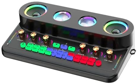 Mesa de Mezclas DJ, Live Broadcast Sound Card Au-dio Integrated Machine Home KTV Device Colorful Change of Voice With Mic for Phone(S20 White Package 1)