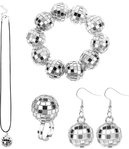 Laralily Discokugel Ohrringe 4er Set - Spiegelkugel Schmuck für Frauen & Mädchen - Party Accessoires im Retro-Disco-Stil