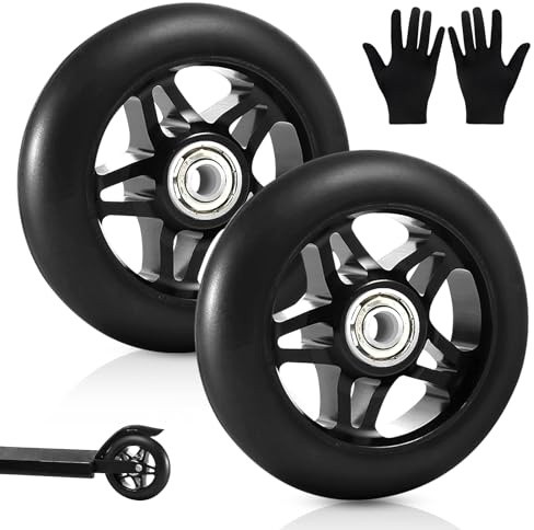 Ruedas de Scooter 100mm, 2 Piezas Ruedas Scooter, Ruedas de Patinete, Ruedas de Repuesto Scooter, Scooters de Truco Rueda de Reemplazo, con Rodamiento ABEC 9, Adecuado para Scooters