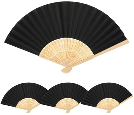 Roinaid 4 Stück Schwarze Handfächer Faltventilator - Faltbare Chinesische Taschenfächer für Tanz, Party, Hochzeit, Geschenke und DIY Dekoration