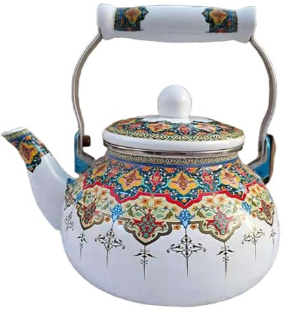 LOVIVER Emaille Tea Blumen Emaille Pot Water Krug Komfortabler Grip Wasserkrug 2,5 L Teekanne für Bierkaltwasser Restaurant, B