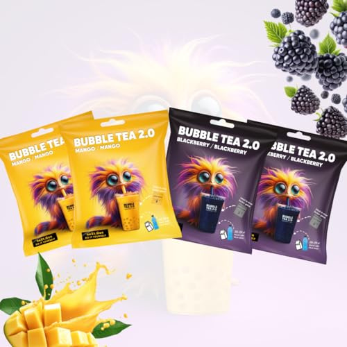 Mango & Brombeere Bubble Tea 2.0 - Instant im Beutel | Inkl. Strohhalme, zum Selbermachen, Perfekt für Unterwegs, Recyclingfähig, Intensiver Geschmack