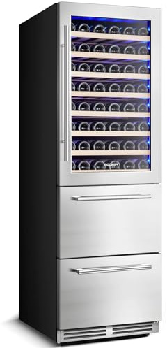 BODEGA Wine and Beverage Refrigerator, 24 Inch 2 IN 1 Dual Zone Wine Cooler,Built-in or Freestanding Beverage Cooler, Soft LED Light Hold 88 Bottles and 149 Cans, silvery