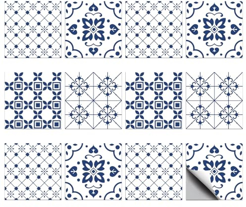 CHGCRAFT 36 Stück 4 Stil Fliesenaufkleber Spanischer Portugiesischer Stil Peel und Stick Wandfliesenaufkleber Wasserdicht selbstklebend für Küche Bad Wandkunst Dekor, 4×4 Zoll