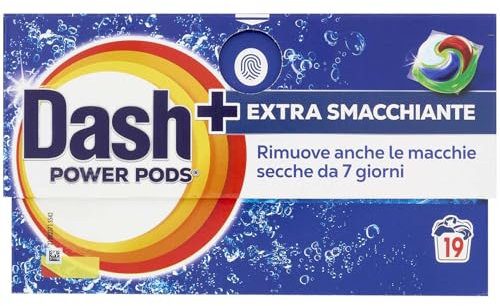 Dash Power Pods + Extra Smacchiante, Detersivo In Capsule, 19 Lavaggi, Rimuove Anche Le Macchie Secche Da 7 Giorni, Per Una Pulizia Impeccabile