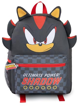 Sonic The Hedgehog Kids 3D Shadow Ryggsäck | Svart och rött Ultimate Power! Shadow The Hedgehog Grafisk skolväska | Rutig spelryggsäck med dragkedja framtill | Sonic Merch