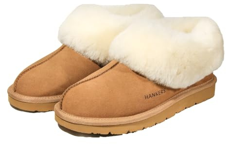 Hankers Sheepskin Slippers ladies, Australian Genuine Soft Sheepskin Boot Slipper for Women (Brown, Adult, Women, 7, Numeric, UK Footwear Size System, Medium)