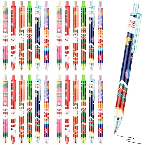 XSHAO® 24 Stk Kugelschreiber Weihnachten, 0.5mm Weihnachten Einziehbare Kugelschreiber Gelschreiber Weihnachtenn für Weihnachts Schule, Geschenke Weihnachten Kinder (6 Stile)