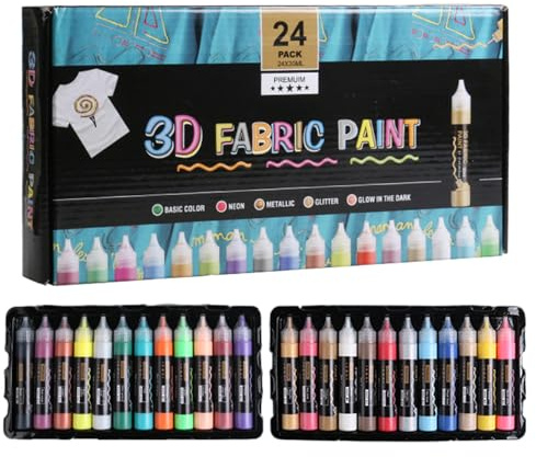 Genérico Pintura para Ropa - Pintura Permanente Con Efecto 3D - Herramienta Impermeable 24 Colores 30Ml Decorativa Para Madera Lienzos Sombreros Ropa Vidrio