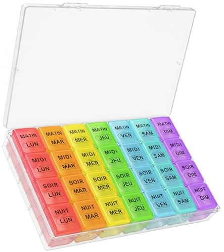 mossime Pilulier Semainier 7 Jours, 28 Compartiments, 4 Prises Par Jour | 7 Boîtes Détachables, Facile à Transporter, Pour Comprimés, Vitamines, Huiles De Poisson Et Compléments (Transparent)