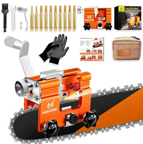 Chainsaw Sharpener Jig with 10 High Hardness Titanium Plated Diamond Bits, Universal Portable Manual Chain Saw Sharpener Tool Kit Accessories for 4 - 22 Chain Saw Sharpening