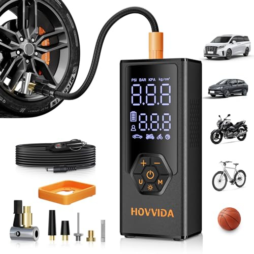 HOVVIDA Tyre Inflator Portable Air Compressor, Car Tyre Inflator, 7800 mAh Battery, 12V DC, 150 PSI, 40L/min Air Flow, Fast Inflation, Portable pump for MPV, SUV, Car, Motorcycle, Bike, Ball