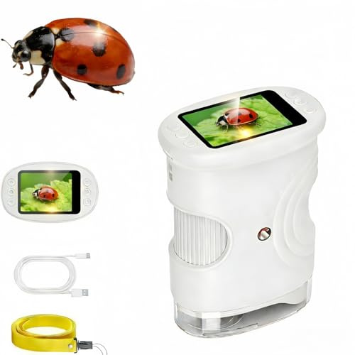 1000X Handheld Microscope, Wonder Quest Kids Digital Magnifying Glass, 4K 2.0 Screen, Portable Mini Pocket Microscope for Home School Lab, 2MP Camera, USB Export (White)
