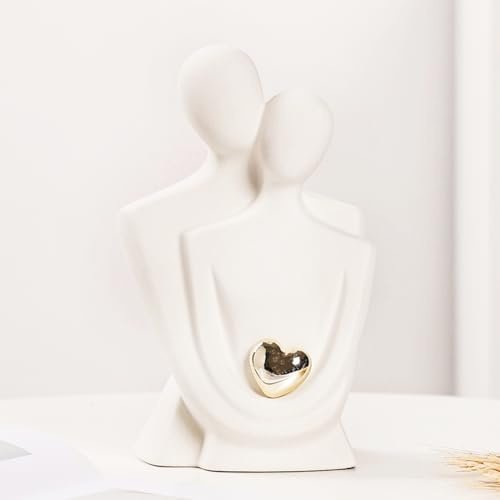 ODMYZG Paar umarmende Statue,Paar-Statue,Abstrakte Figuren,Dekorationsartikel für TV-Schränke,Wohnzimmer und Schlafzimmer.Romantische Geschenke zum Valentinstag,Jahrestag,Geburtstag (Weiß Gold A, L)