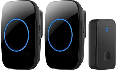 CUIchwWE Sonnette de Porte sans Fil étanche Auto-alimentée, Kit de Carillon for Maison Intelligente, sans Batterie, récepteur électrique à 1 ou 2 Boutons(1Button 2Receiver)