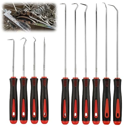 10 Pcs Hook and Pick Set, Mechanic Lock Picking Kit, Automotive Lock Picking Tool Set with Long Handle, Oil Seal Precision Puller Hook and Pick Set for Auto O-Ring, Gasket Removal and Seal Car Tools