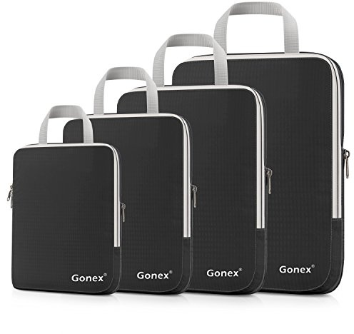 Gonex Organizer Valigie 4 Pezzi Set, Stoccaggio di Borse per Imballaggio Portatili per l'abbigliamento Cosmetico Cubi Espandibili, Packing Cube Set Viaggio Organizer, Nero