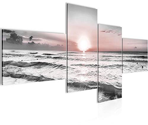 Runa Art Bild XXL 4 Teilig Sonnenuntergang Strand 200 x 100 cm Kunstdruck auf Vlies Leinwand Wanddeko Schlafzimmer Wohnzimmer 023741b