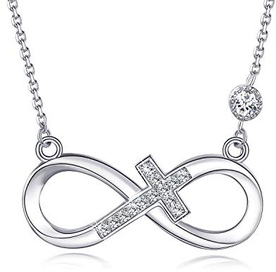 BlingGem Necklace for Women 925 Sterling Silver Cubic Zirconia Infinity Cross Pendant Necklace Religious Jewellery Gift for Women 19”