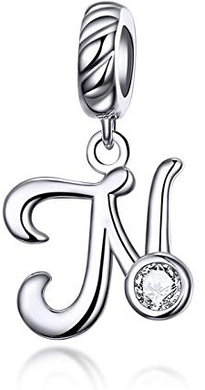 LaMenars 925 Sterling Silber A-Z Buchstaben Charms Dangle | Initial Alphabet Anhänger mit Zirkonia, passt Europa Charm Armband Halskette Geschenke für Frauen