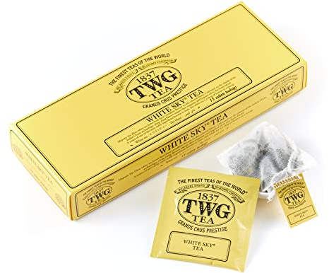 TWG Tea | Thé White Sky | Thé Blanc | Fleurs D’Ylang-Ylang | 15 Sachets de Thé en Coton Cousus à la Main | Coffret Cadeau