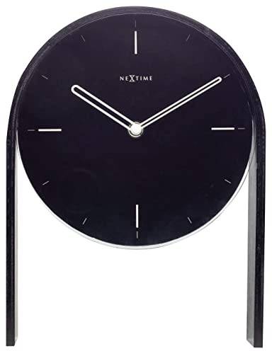 techno line NeXtime ausgefallende Tischuhr 5225ZW Noa Table, Holz, schwarz 27x21x6,5cm, Ø 21 cm