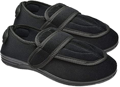 Fashion by Purdashian Mens Slippers | Black Extra Wide Fit Slippers | Diabetic Shoes For Men | Full Front & Back