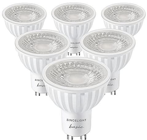 SINCELIGHT GU10 LED spot-glödlampa 38° strålvinkel smalare fokusreflekterande, 6W, RA、92, varm vit 2700K, icke-dimbar, 500 lumen motsvarar 50 W halogen, paket med 6