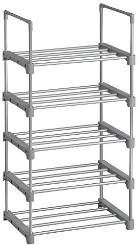 SONGMICS Schuhregal mit 5 Ebenen, offener Schuhschrank hoch, Schuhständer schmal, Schuhaufbewahrung, aus Metall, platzsparend, für Ankleidezimmer, Flur, 30 x 45 x 89,5 cm, grau LSA005G02