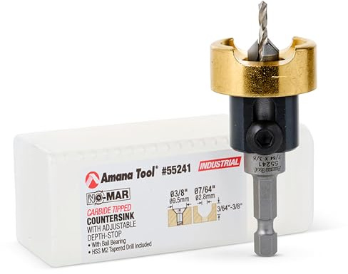 Amana Tool 82 Grad Kegelsenker mit Bohrer-Tiefenanschlag und No-Thrust Kugellager, 55241, 3/8 D x 7/64 Bohrer D x 1/4 Zoll Schnellspann-Sechskantschaft