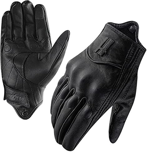 Harssidanzar Damen Vollfinger Ziegenleder Touchscreen Motorradhandschuhe GL016, Schwarz, Größe M