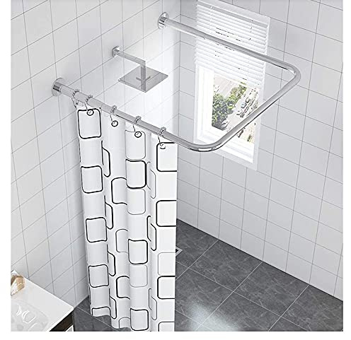 WEDSFC Gebogene Duschvorhangstange U Form Ohne Bohren,304 Edelstahl Gebogene Duschstange Duschvorhang Stangen Halterung Für Badezimmer, Bekleidungsgeschäft,Silber,110×110×110cm