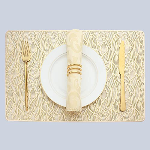 Evevda Goldene rechteckige Vinyl-Tischsets für den Esstisch, 6 Stück, abwischbar, metallischer Kunststoff, Platzsets für Hochzeit, Annersary, Abendessen, Tischdekoration (45,5 x 30 cm)