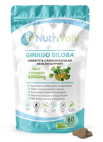 Ginkgo Biloba 6000mg & Siberian Ginseng 600mg Supplements - 60 Tablets - Memory Mental Focus